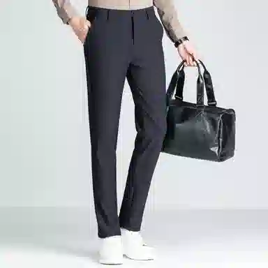 富铤 四面弹美式复古简约纯色中腰拉链基础款商务舒适百搭直筒休闲西装裤 男款