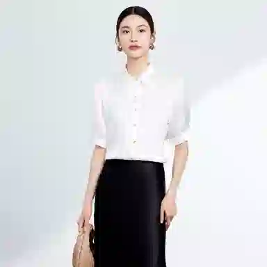 富铤 纯色尖领短袖衬衫 女款