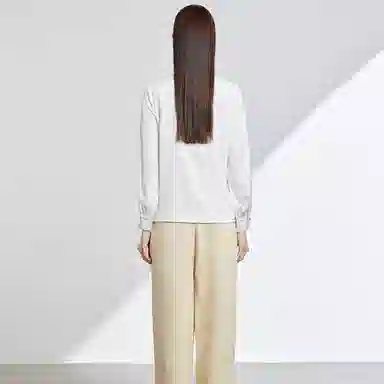 富铤 纯色立领荷叶边休闲长袖衬衫 女款