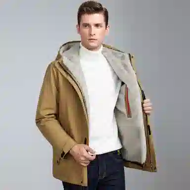 富铤 保暖连帽中长款派克服 男款