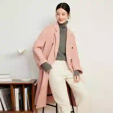 富铤 纯色简约西装领双排扣中长款大衣 女款