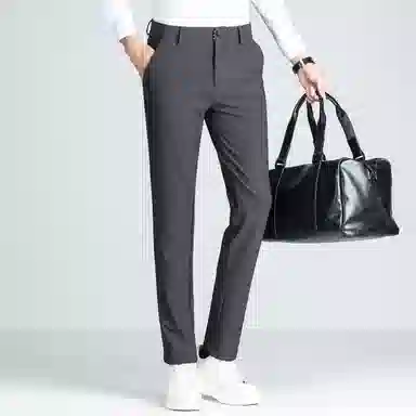 富铤 四面弹美式复古简约纯色中腰拉链基础款商务舒适百搭直筒休闲西装裤 男款