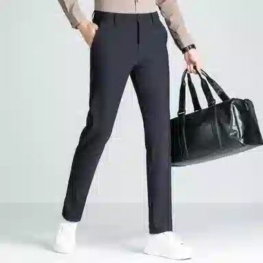 富铤 四面弹美式复古简约纯色中腰拉链基础款商务舒适百搭直筒休闲西装裤 男款