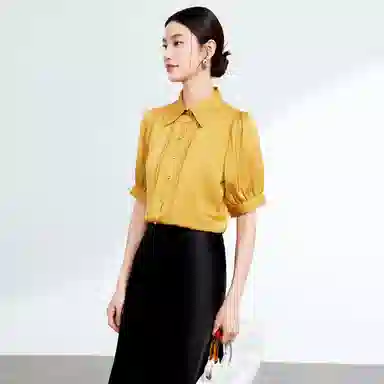 富铤 纯色尖领短袖衬衫 女款