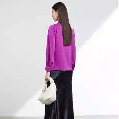 富铤 纯色立领荷叶边休闲长袖衬衫 女款