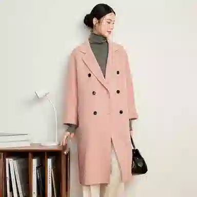 富铤 纯色简约西装领双排扣中长款大衣 女款