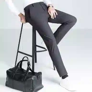 富铤 四面弹美式复古简约纯色中腰拉链基础款商务舒适百搭直筒休闲西装裤 男款