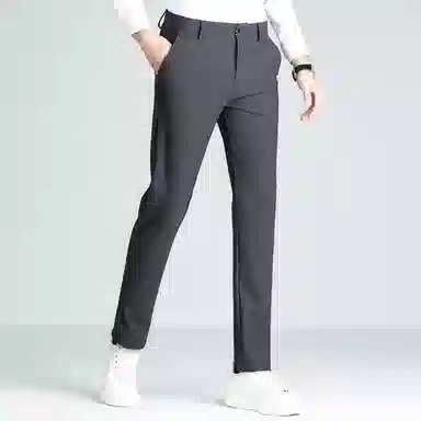 富铤 四面弹美式复古简约纯色中腰拉链基础款商务舒适百搭直筒休闲西装裤 男款