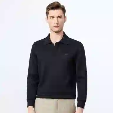 富铤 纯色针织翻领弹力长袖卫衣 男款