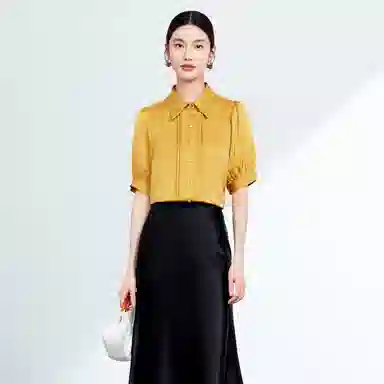 富铤 纯色尖领短袖衬衫 女款