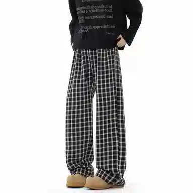 松岚 美式复古高街学院风慵懒氛围感棋盘格设计户外运动透气宽松速干中腰系带九分直筒拖地垂感百搭薄款潮牌休闲裤 男女同款