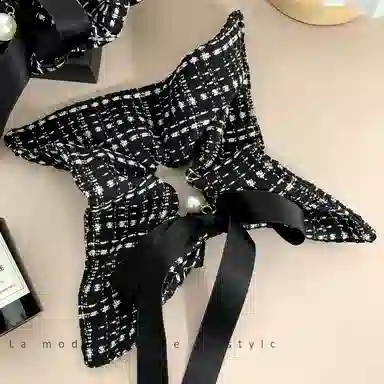 彤彤兔 韩版小香风大肠黑白格子粗线条头花扎马尾发绳发饰 布艺 发圈 女款