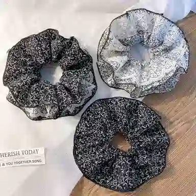 彤彤兔 法式蕾丝碎花双层大肠高级感扎头超大 布艺 发圈 女款