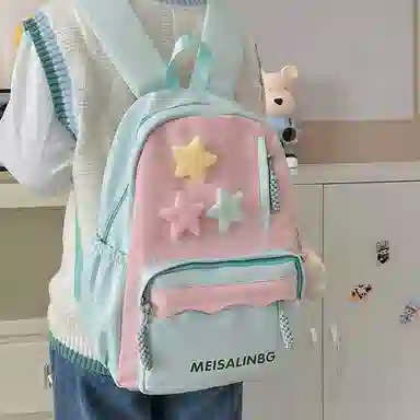 彤彤兔 大容量简约 涤纶 双肩包 女款 粉色/紫色/黑色/蓝色/绿色/卡其色