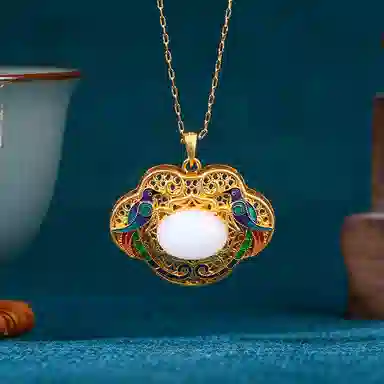 彤彤兔 国风花丝工艺喜事临门如意长命锁 铜 项链 女款