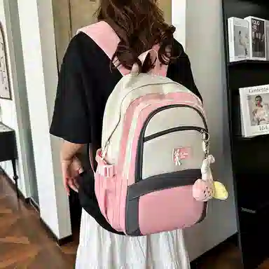 彤彤兔 撞色设计简约 尼龙 书包背包双肩包 女款 粉色/绿色/黑色