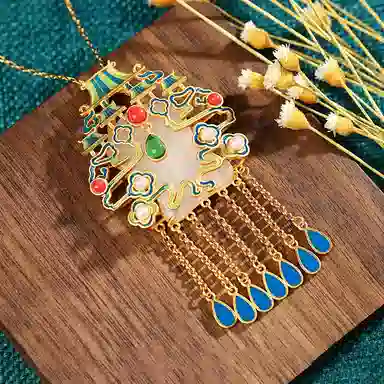 彤彤兔 复古民族风配国潮景泰蓝流苏吊坠 铜 项链 女款