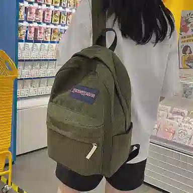 德力熊 时尚轻便大容量拉链开合 尼龙 书包背包双肩包 常规 男女同款情侣款 米白色/黑色/深棕/绿色