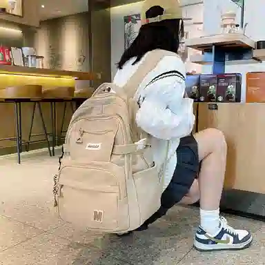 彤彤兔 纯色简约背包韩版 尼龙 双肩包 常规 女款 米白色/黑色/红色/卡其色/灰色