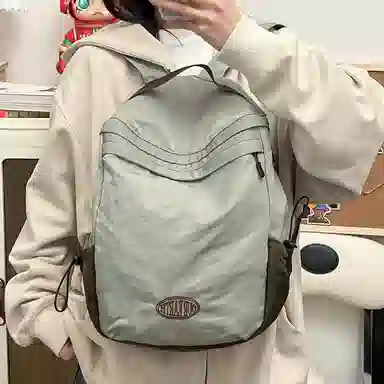 彤彤兔 纯色简约百搭 水洗布 双肩包背包 男女同款情侣款 藕色/绿色