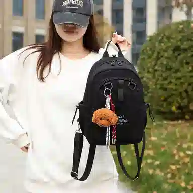 彤彤兔 日常时尚百搭 牛津布 双肩包 男女同款情侣款 黑色/绿色/红色/米色