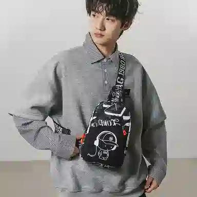 彤彤兔 韩版潮流夜光休闲 尼龙拼网 胸包 男款 多色