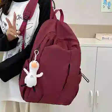 彤彤兔   简约纯色森系校园 尼龙 双肩包 大号 男女同款情侣款 多色