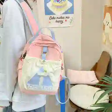 德力熊 可爱撞色轻便 尼龙 双肩包 常规 女款 墨绿色/绿色/卡其色/粉色/藏蓝色