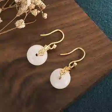 彤彤兔 平安扣新中式复古宫廷风 人工宝石 耳环 女款