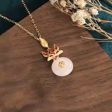 彤彤兔 工艺小狐狸平安扣复古国风古装汉服项饰冷 珐琅 项链 女款