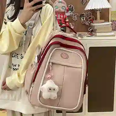 彤彤兔 小众设计拼色可爱少女 尼龙 双肩包 女款 多色