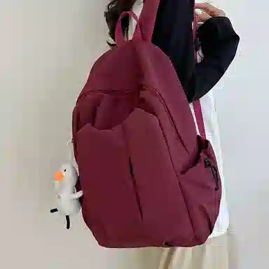 彤彤兔   简约纯色森系校园 尼龙 双肩包 大号 男女同款情侣款 多色