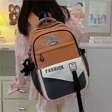 彤彤兔 韩版百搭撞色时尚 尼龙 双肩包 男女同款情侣款 卡其色\蓝色配红色\黄棕色\白配绿\黑色