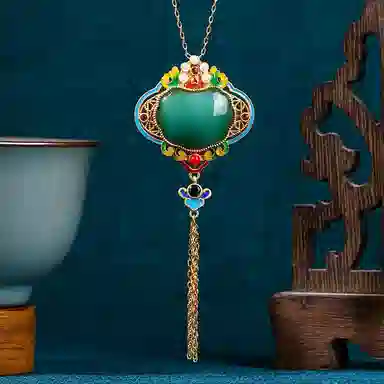 彤彤兔 中式冷珐琅工艺繁花似锦长命平安锁流苏 铜 项链 女款