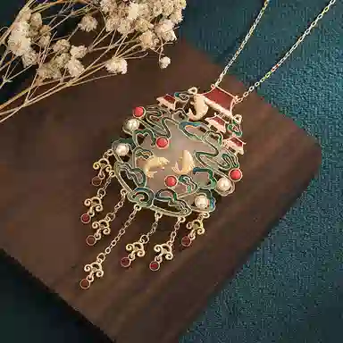 彤彤兔 中式国潮配饰鱼跃龙门流苏古风旗袍 铜 项链 女款