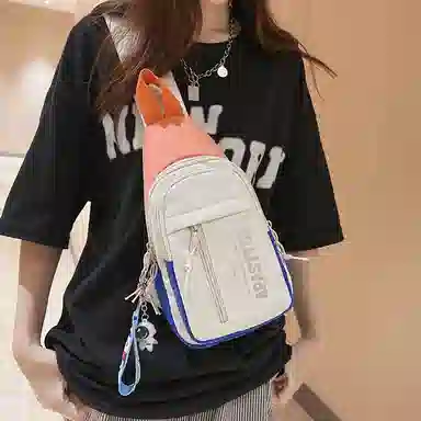 德力熊 休闲百搭韩版撞色简约时尚 尼龙 胸包 常规 男女同款情侣款 克莱因蓝/桔/浅灰/黑