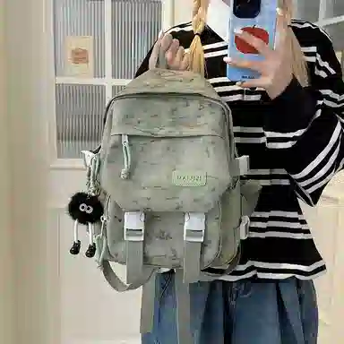 彤彤兔 暗纹设计感 尼龙 双肩包 女款 白色/蓝色/绿色/黑色/红色