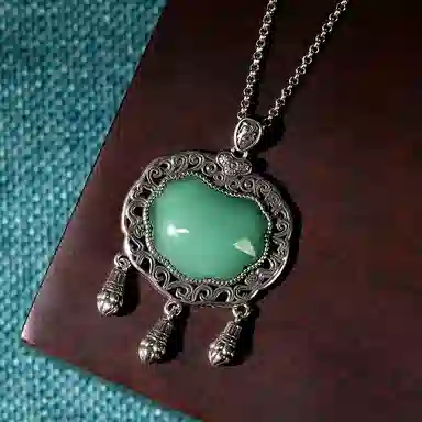 彤彤兔 如意锁复古银工艺复古中国风福字平安锁 铜 项链 女款