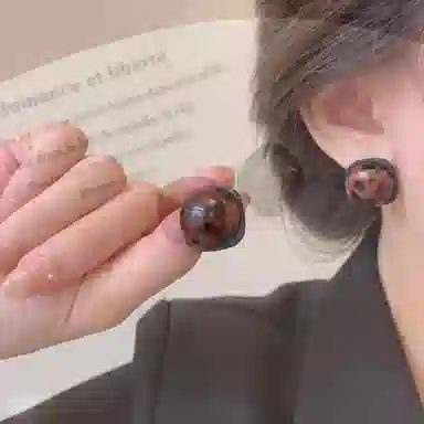 彤彤兔 法式复古港风豹纹耳钉女气质时尚个性高级感美拉德秋冬 树脂 耳环 女款