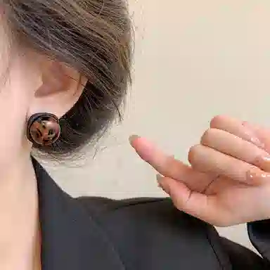 彤彤兔 法式复古港风豹纹耳钉女气质时尚个性高级感美拉德秋冬 树脂 耳环 女款