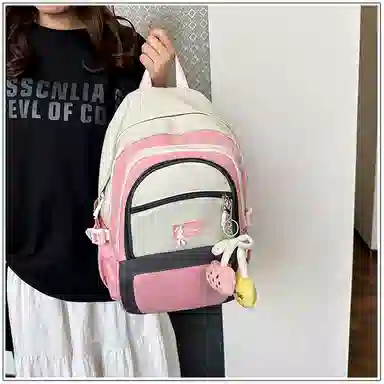 彤彤兔 撞色设计简约 尼龙 书包背包双肩包 女款 粉色/绿色/黑色