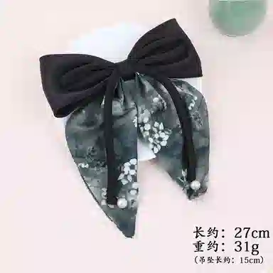 彤彤兔 新中式水墨飘带蝴蝶结大肠温柔质感扎马尾发绳褶皱 缎面 发圈 女款