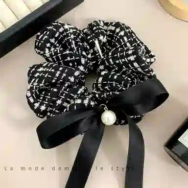 彤彤兔 韩版小香风大肠黑白格子粗线条头花扎马尾发绳发饰 布艺 发圈 女款