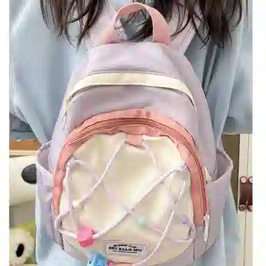 彤彤兔 小清新少女百搭 尼龙 双肩包 男女同款情侣款 白色/紫色