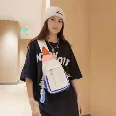 德力熊 休闲百搭韩版撞色简约时尚 尼龙 胸包 常规 男女同款情侣款 克莱因蓝/桔/浅灰/黑