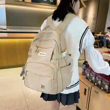 彤彤兔 纯色简约背包韩版 尼龙 双肩包 常规 女款 米白色/黑色/红色/卡其色/灰色