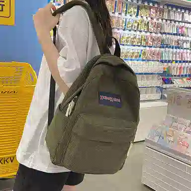 德力熊 时尚轻便大容量拉链开合 尼龙 书包背包双肩包 常规 男女同款情侣款 米白色/黑色/深棕/绿色