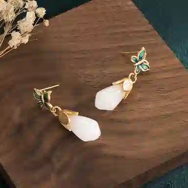 彤彤兔 中式典雅古风玉兰花气质珐琅彩汉服旗袍耳坠森系 铜 耳环 女款