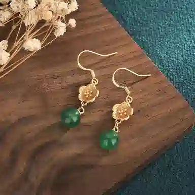 彤彤兔 宫廷古风花卉优雅 人工宝石 耳环 女款