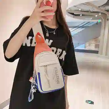 德力熊 休闲百搭韩版撞色简约时尚 尼龙 胸包 常规 男女同款情侣款 克莱因蓝/桔/浅灰/黑